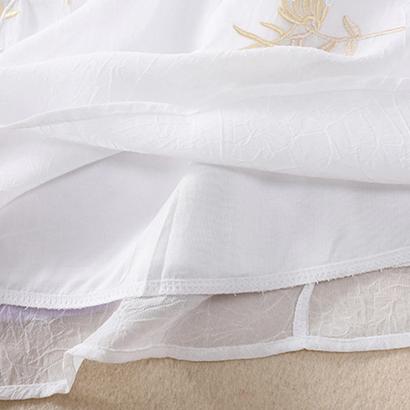 Camisa de mujer con cuello alto, media manga, botones de rana, diseño de Buddha Stones , bordado de plantas y flores - image 17