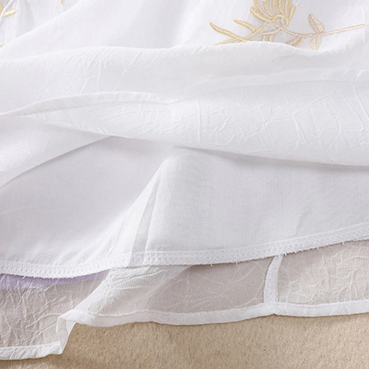 Camisa de mujer con cuello alto, media manga, botones de rana, diseño de Buddha Stones , bordado de plantas y flores - image 17