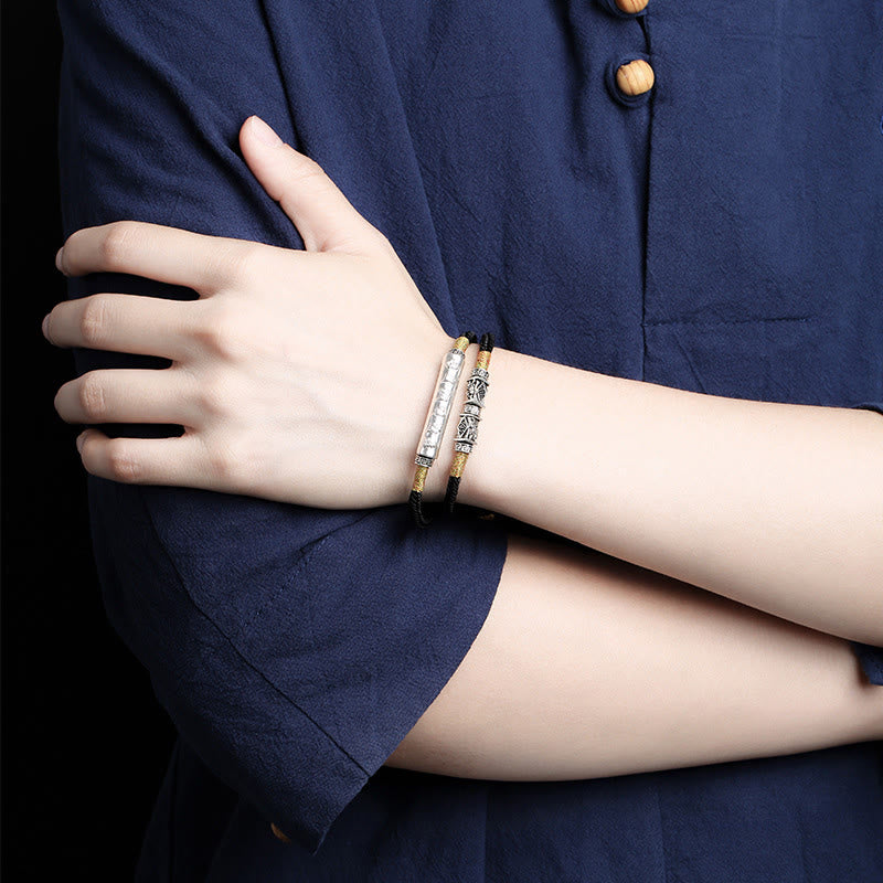 Pulsera tejida a mano con nudo de dragón y Buddha Stones en plata de ley con Om Mani Padme Hum - image 3