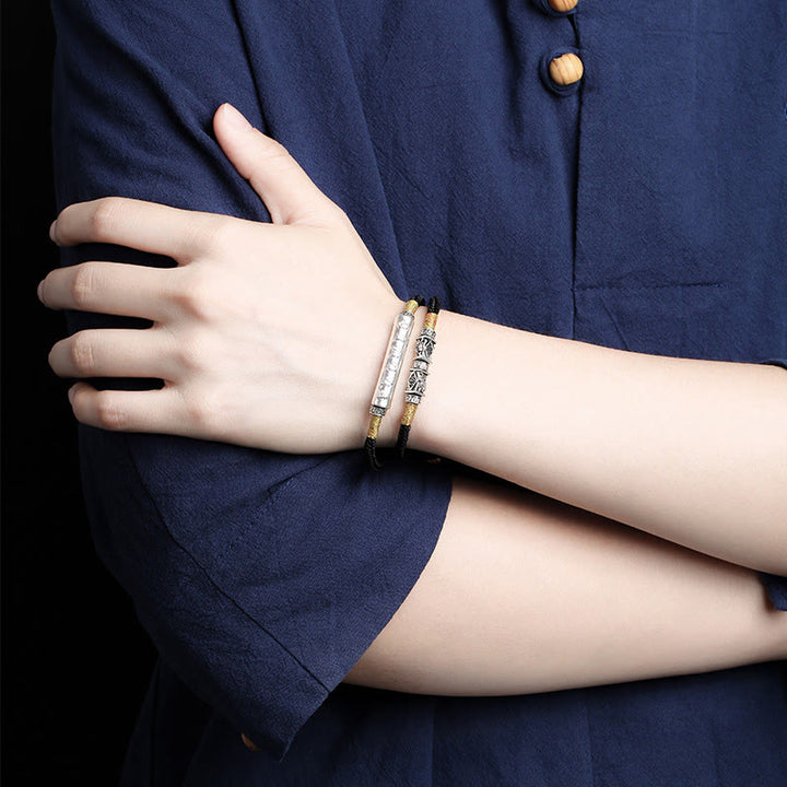 Pulsera tejida a mano con nudo de dragón y Buddha Stones en plata de ley con Om Mani Padme Hum - image 3