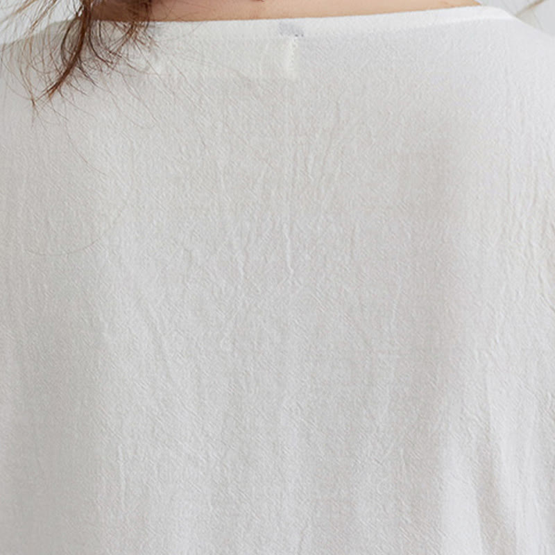 Vestido largo de lino y algodón con mangas tres cuartos, bordado étnico, estampado floral y Buddha Stones - image 6