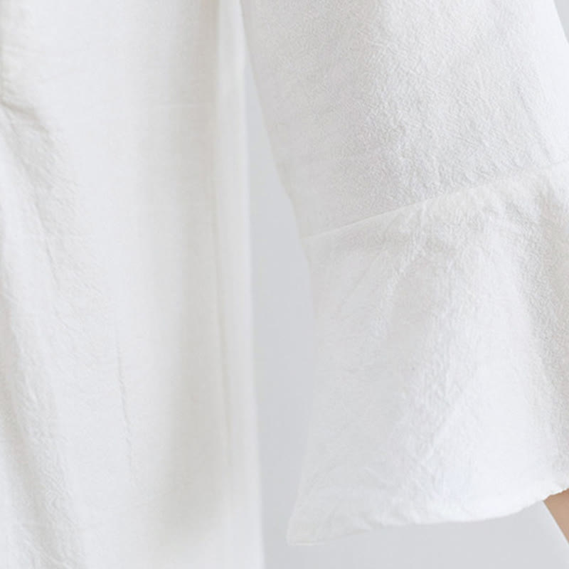 Vestido largo de lino y algodón con mangas tres cuartos, bordado étnico, estampado floral y Buddha Stones - image 7