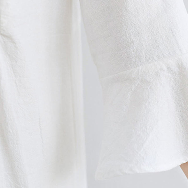 Vestido largo de lino y algodón con mangas tres cuartos, bordado étnico, estampado floral y Buddha Stones - image 7