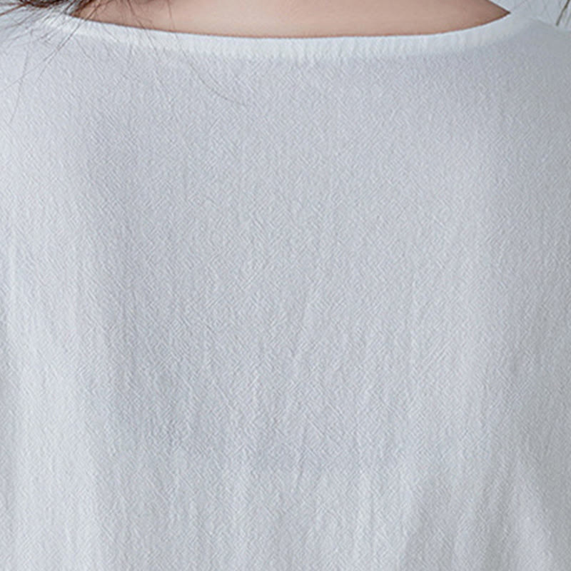 Vestido largo de lino y algodón con cuello en V, manga tres cuartos y diseño floral sencillo con bordado bohemio y Buddha Stones - image 10