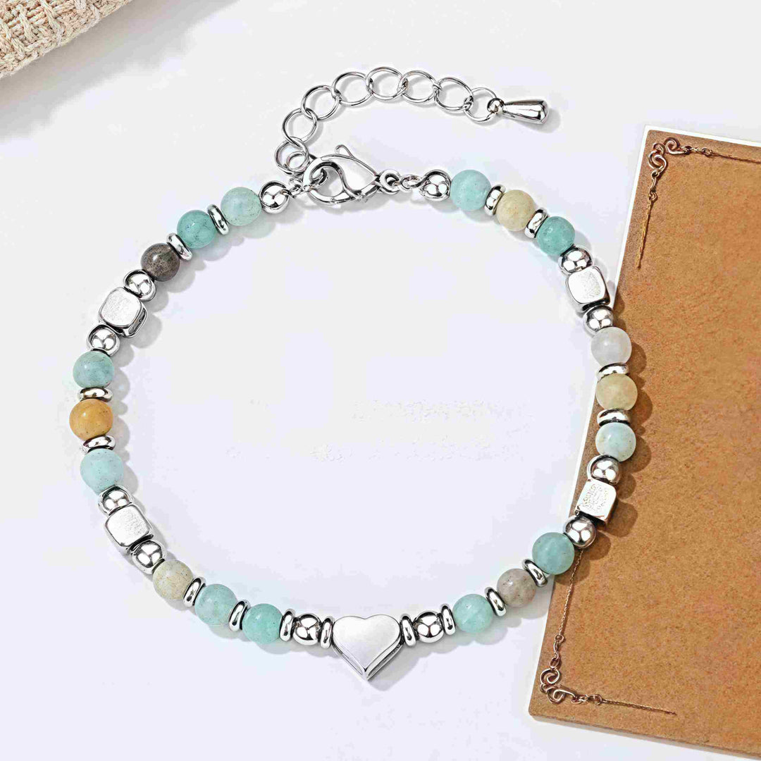 Pulsera de equilibrio positivo con forma de corazón de piedra natural de Buddha Stones, amazonita, amatista, lazurita, lapislázuli y cuarzo rosa. - image 8