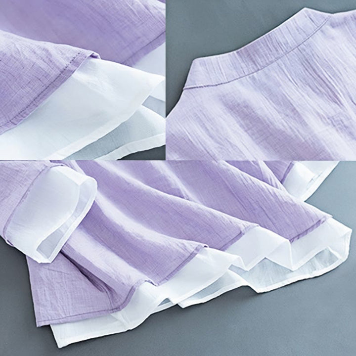 Camisa de lino y algodón para mujer, con cuello mandarín, manga tres cuartos y botones de rana, con bordado de flores y Buddha Stones - image 12