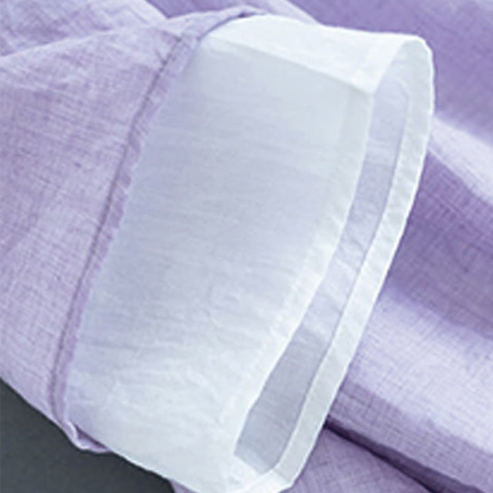 Camisa de lino y algodón para mujer, con cuello mandarín, manga tres cuartos y botones de rana, con bordado de flores y Buddha Stones - image 11