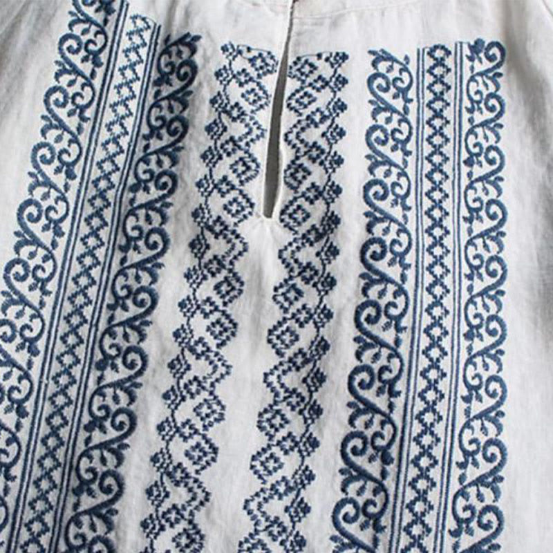 Camisa de mujer de manga larga con cuello redondo y bordado étnico con Buddha Stones y estampado bohemio - image 3