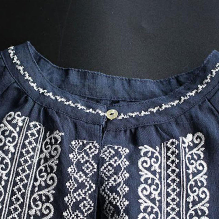 Camisa de mujer de manga larga con cuello redondo y bordado étnico con Buddha Stones y estampado bohemio - image 8