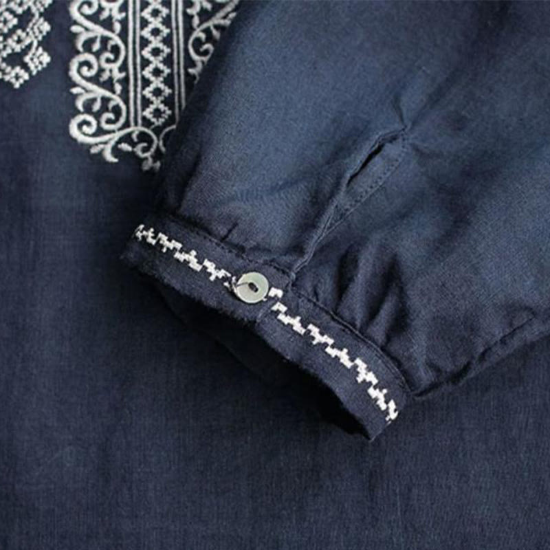 Camisa de mujer de manga larga con cuello redondo y bordado étnico con Buddha Stones y estampado bohemio - image 11