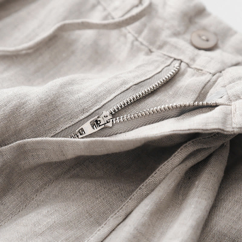 Buddha Stones Pantalones anchos de lino y algodón con cordón ajustable hasta el tobillo para mujer, de verano, con bolsillos y cremallera. - image 15