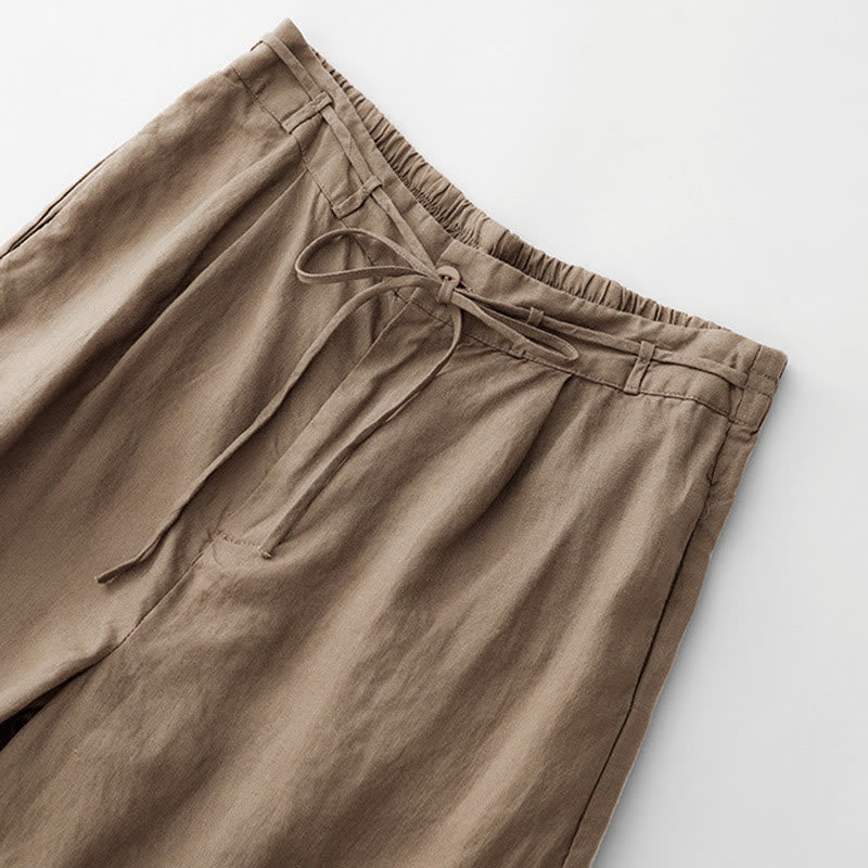 Buddha Stones Pantalones anchos de lino y algodón con cordón ajustable hasta el tobillo para mujer, de verano, con bolsillos y cremallera. - image 3