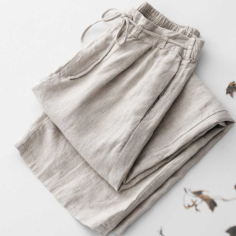 Buddha Stones Pantalones anchos de lino y algodón con cordón ajustable hasta el tobillo para mujer, de verano, con bolsillos y cremallera. - image 11