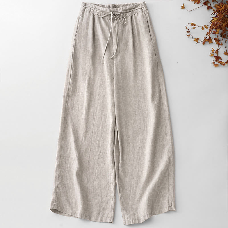 Buddha Stones Pantalones anchos de lino y algodón con cordón ajustable hasta el tobillo para mujer, de verano, con bolsillos y cremallera. - Lino - US8-10，UK/AU12-14，EU40-42 (2XL) - image 10
