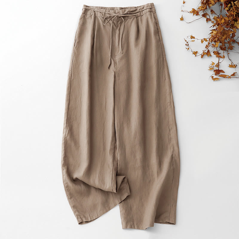 Buddha Stones Pantalones anchos de lino y algodón con cordón ajustable hasta el tobillo para mujer, de verano, con bolsillos y cremallera. - BurlyWood - US8-10，UK/AU12-14，EU40-42 (2XL) - image 0