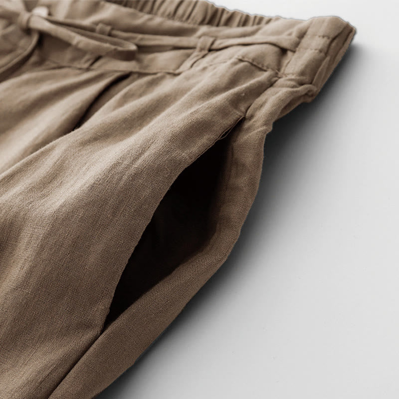 Buddha Stones Pantalones anchos de lino y algodón con cordón ajustable hasta el tobillo para mujer, de verano, con bolsillos y cremallera. - image 2