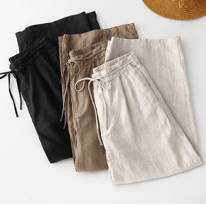 Buddha Stones Pantalones anchos de lino y algodón con cordón ajustable hasta el tobillo para mujer, de verano, con bolsillos y cremallera. - image 20