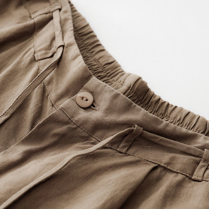 Buddha Stones Pantalones anchos de lino y algodón con cordón ajustable hasta el tobillo para mujer, de verano, con bolsillos y cremallera. - image 1