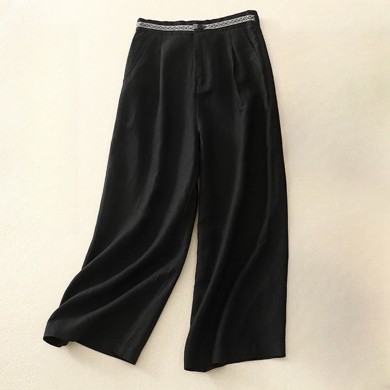 Buddha Stones Pantalones anchos de lino y algodón para mujer, de verano, de color liso, largos 7-8, con bolsillos y cremallera - Negro - US8-10，UK/AU12-14，EU40-42 (2XL) - image 19