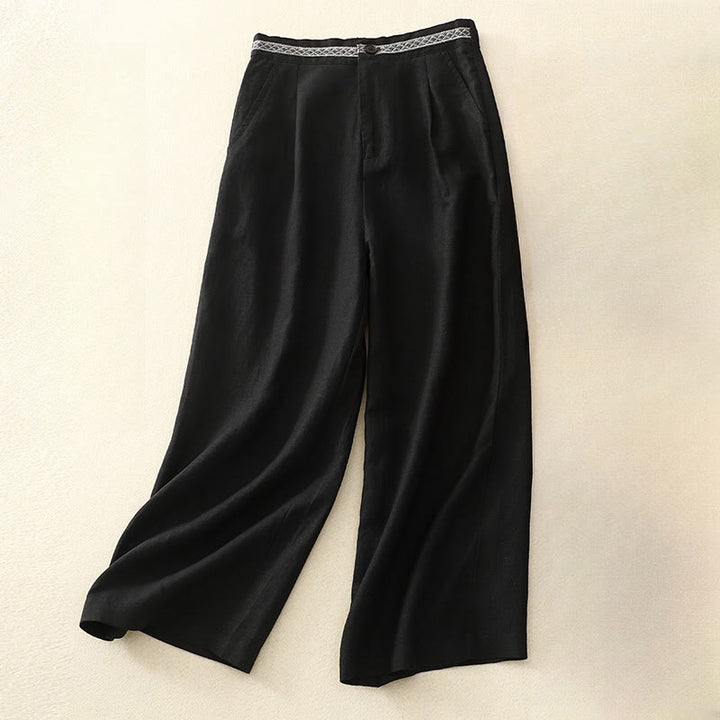 Buddha Stones Pantalones anchos de lino y algodón para mujer, de verano, de color liso, largos 7-8, con bolsillos y cremallera - Negro - US8-10，UK/AU12-14，EU40-42 (2XL) - image 19