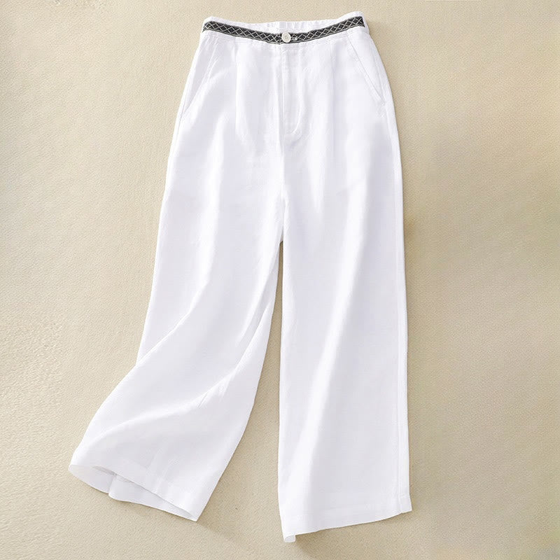 Buddha Stones Pantalones anchos de lino y algodón para mujer, de verano, de color liso, largos 7-8, con bolsillos y cremallera - Blanco - US8-10，UK/AU12-14，EU40-42 (2XL) - image 15