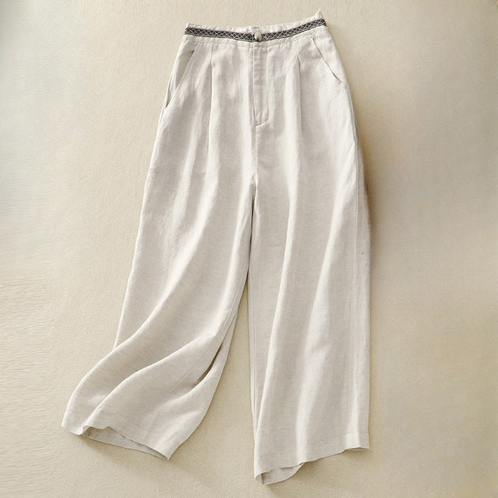 Buddha Stones Pantalones anchos de lino y algodón para mujer, de verano, de color liso, largos 7-8, con bolsillos y cremallera - Beige - US8-10，UK/AU12-14，EU40-42 (2XL) - image 5