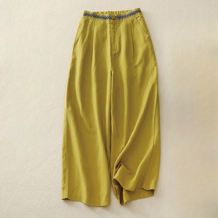 Buddha Stones Pantalones anchos de lino y algodón para mujer, de verano, de color liso, largos 7-8, con bolsillos y cremallera - Oro - US8-10，UK/AU12-14，EU40-42 (2XL) - image 0