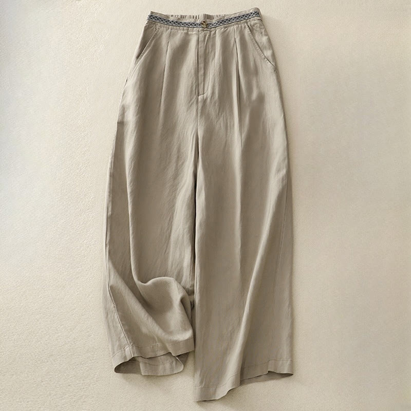 Buddha Stones Pantalones anchos de lino y algodón para mujer, de verano, de color liso, largos 7-8, con bolsillos y cremallera - Caqui oscuro - US8-10，UK/AU12-14，EU40-42 (2XL) - image 11