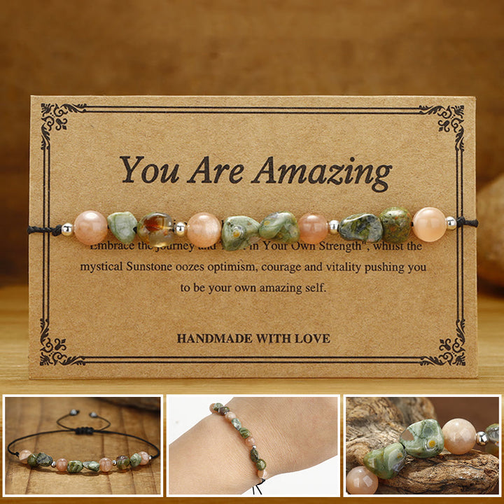 Pulsera positiva de piedra solar de riolita "Eres increíble" de Buddha Stones