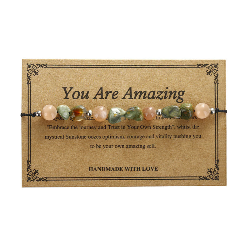 Pulsera positiva de piedra solar de riolita "Eres increíble" de Buddha Stones