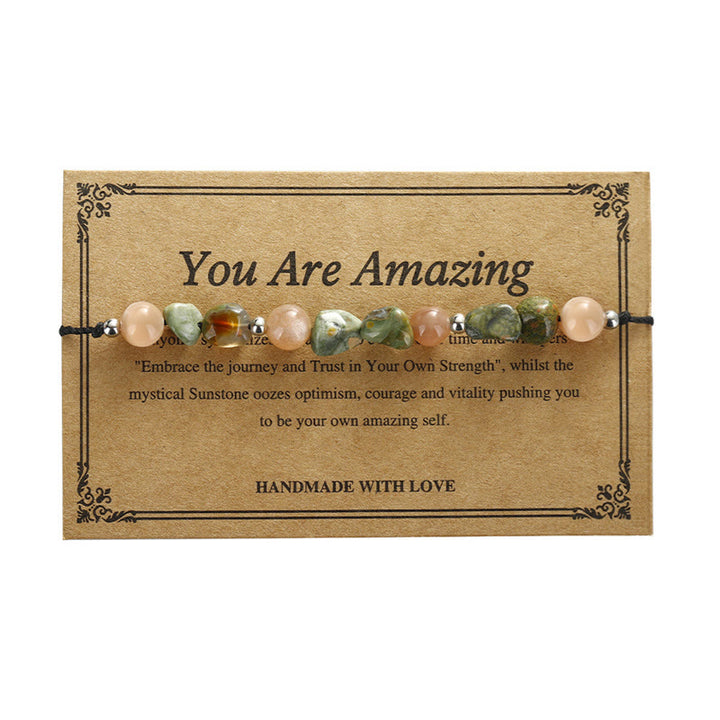 Pulsera positiva de piedra solar de riolita "Eres increíble" de Buddha Stones