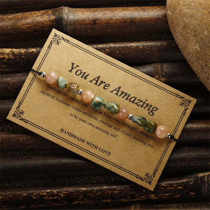 Pulsera positiva de piedra solar de riolita "Eres increíble" de Buddha Stones