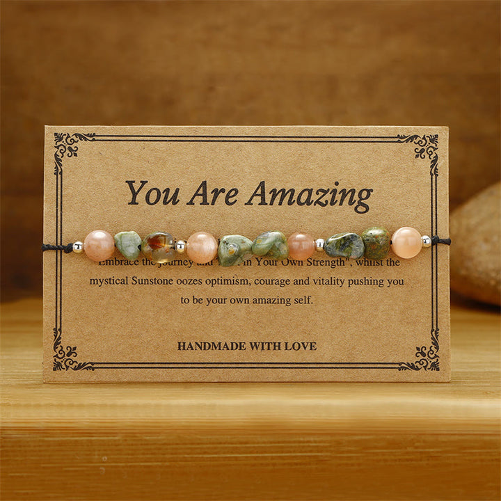 Pulsera positiva de piedra solar de riolita "Eres increíble" de Buddha Stones
