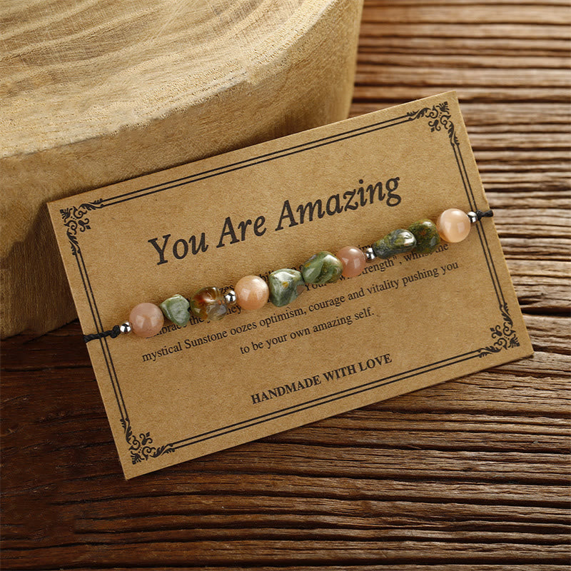 Pulsera positiva de piedra solar de riolita "Eres increíble" de Buddha Stones