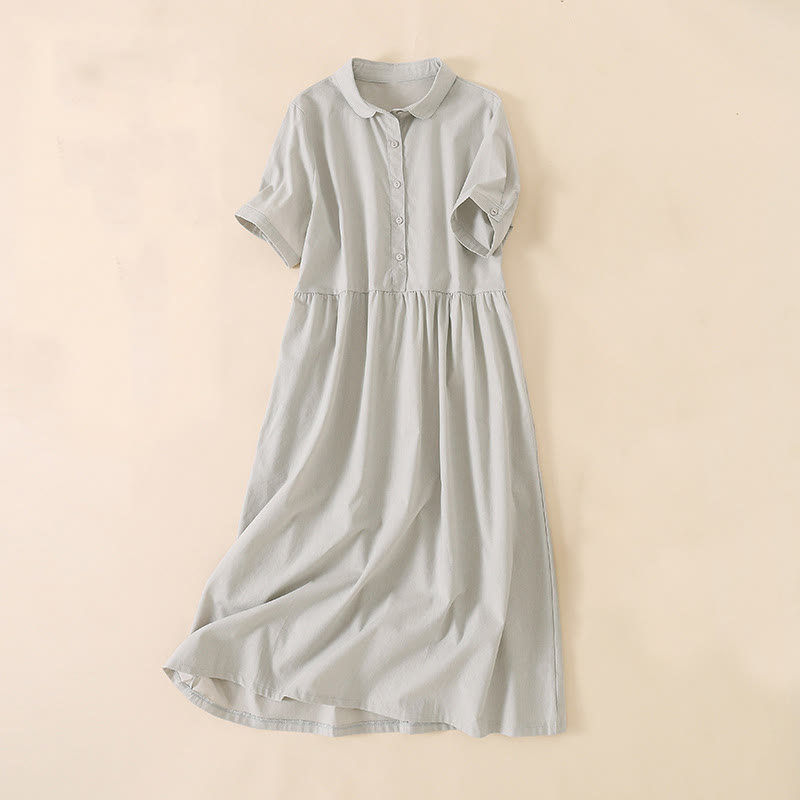 Vestido midi de manga corta con bolsillos, diseño de botones y estampado de Buddha Stones para el verano. - Lino - US12, UK/AU16, EU44 (3XL) - image 5