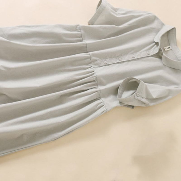 Vestido midi de lino y algodón de manga corta con diseño de botones de verano y bolsillos de Buddha Stones - image 7