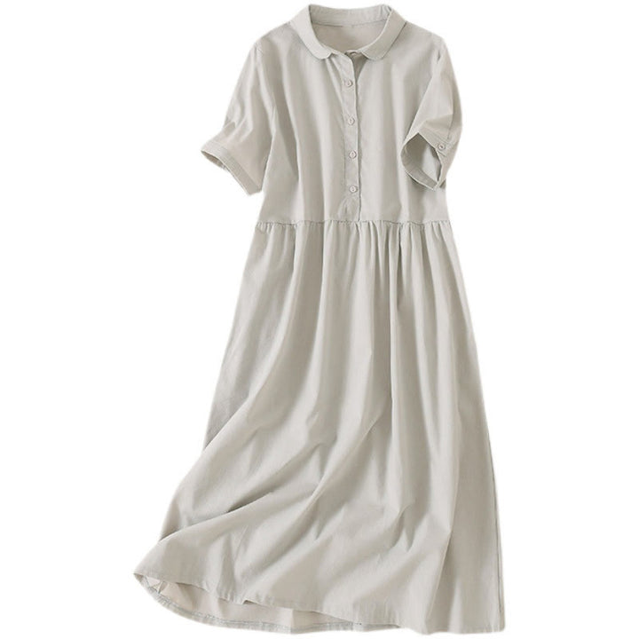 Vestido midi de lino y algodón de manga corta con diseño de botones de verano y bolsillos de Buddha Stones - image 17