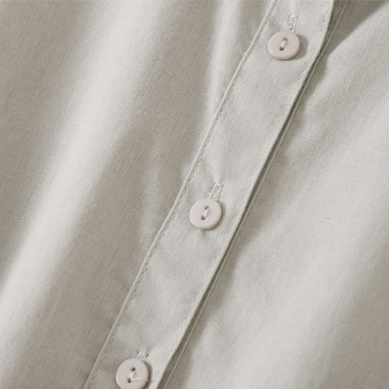 Vestido midi de lino y algodón de manga corta con diseño de botones de verano y bolsillos de Buddha Stones - image 11