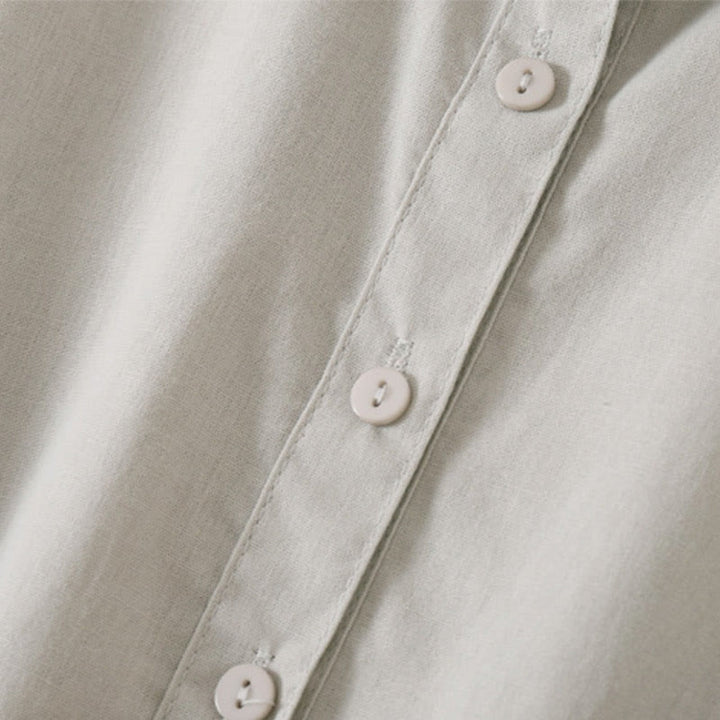 Vestido midi de lino y algodón de manga corta con diseño de botones de verano y bolsillos de Buddha Stones - image 11