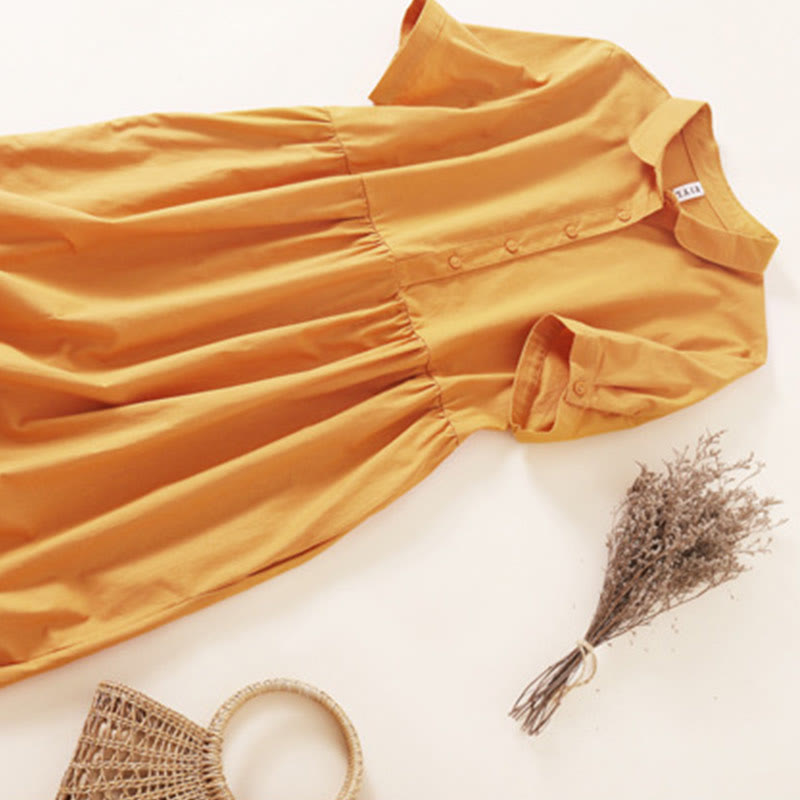 Vestido midi de manga corta con bolsillos, diseño de botones y estampado de Buddha Stones para el verano. - image 20