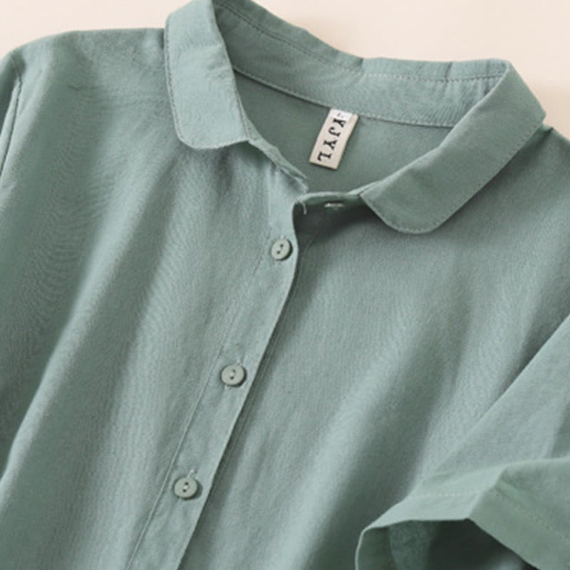 Vestido midi de lino y algodón de manga corta con diseño de botones de verano y bolsillos de Buddha Stones - image 24