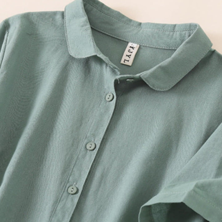 Vestido midi de lino y algodón de manga corta con diseño de botones de verano y bolsillos de Buddha Stones - image 24