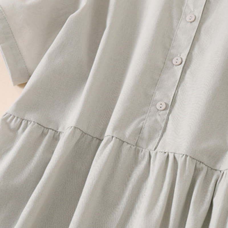 Vestido midi de lino y algodón de manga corta con diseño de botones de verano y bolsillos de Buddha Stones - image 10