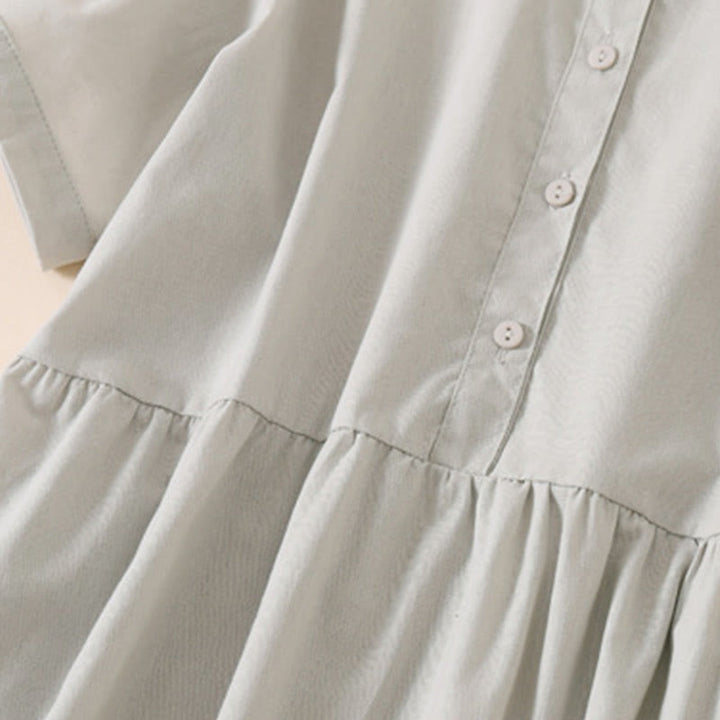 Vestido midi de lino y algodón de manga corta con diseño de botones de verano y bolsillos de Buddha Stones - image 10