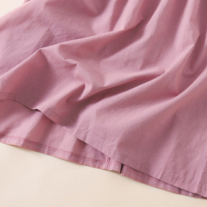 Vestido midi de lino y algodón de manga corta con diseño de botones de verano y bolsillos de Buddha Stones - image 4