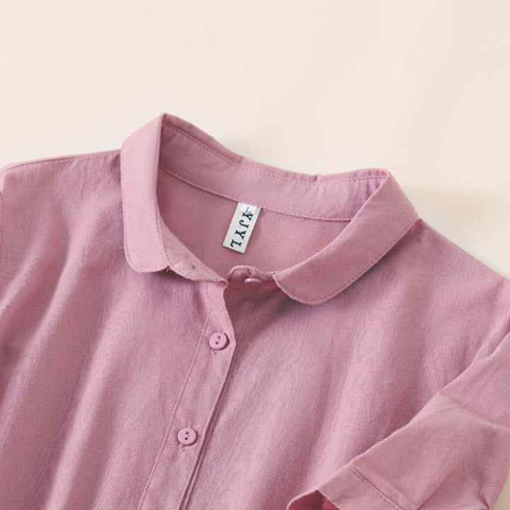 Vestido midi de lino y algodón de manga corta con diseño de botones de verano y bolsillos de Buddha Stones - image 1