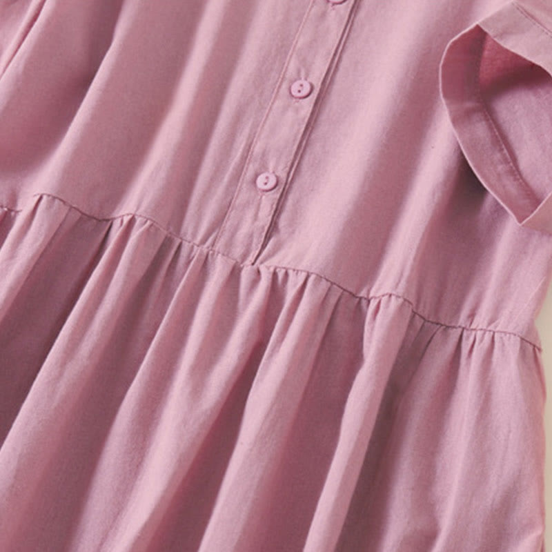 Vestido midi de manga corta con bolsillos, diseño de botones y estampado de Buddha Stones para el verano. - image 2