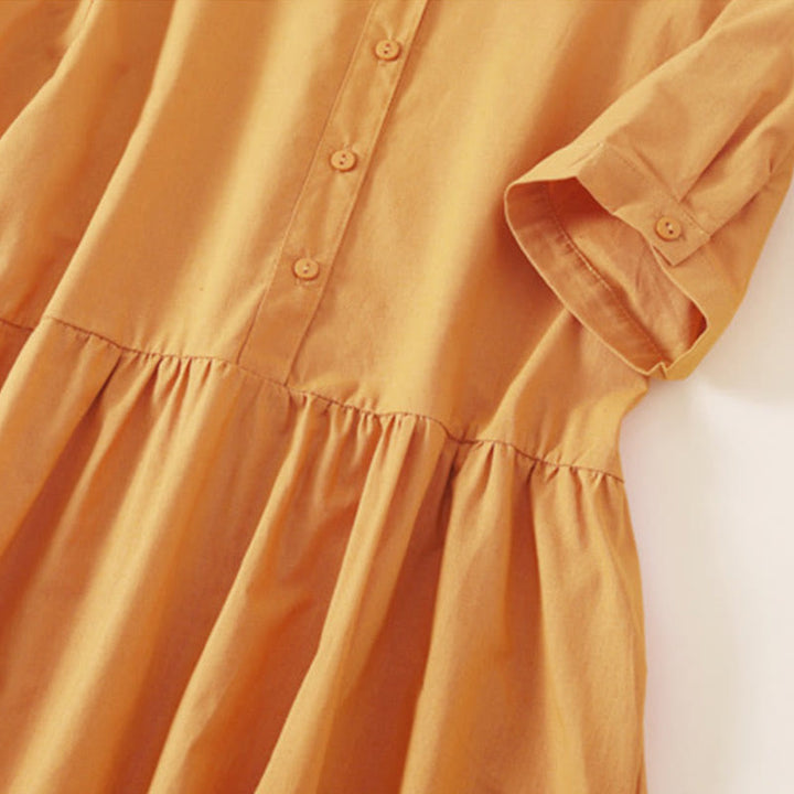 Vestido midi de lino y algodón de manga corta con diseño de botones de verano y bolsillos de Buddha Stones - image 21