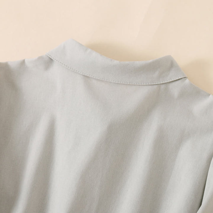 Vestido midi de lino y algodón de manga corta con diseño de botones de verano y bolsillos de Buddha Stones - image 9