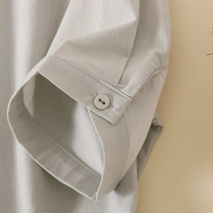 Vestido midi de lino y algodón de manga corta con diseño de botones de verano y bolsillos de Buddha Stones - image 13